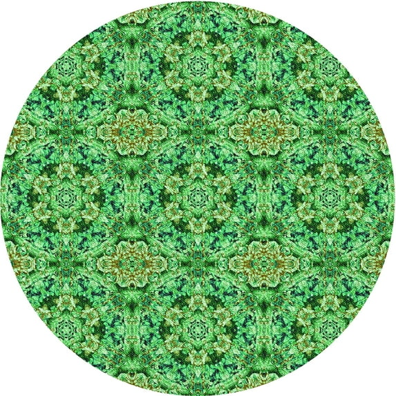 Ahgly Company Machine Washable Indoor Round Transitional Green Area Rugs, 4' Round