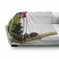 thumbnail image 3 of Spa Soft Flannel Fleece Throw Blanket, Orchid Bamboos and Black Hot Stone Massage Image Print, Cozy Plush for Indoor and Outdoor Use, 60" x 80", Pink Green and Black, by Ambesonne, 3 of 6