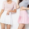 thumbnail image 3 of Jupe Patineuse Plissée Taille Haute pour Femmes, Jupe Courte Slim Unie Rose S, 3 of 4