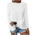 thumbnail image 2 of GA WEIHUA Womens Casual Ruffle Hem T Shirts Dressy Casual Crew Neck Tops 2025 Fashion Hollow Out Lace Embroidered Blouses Shirts Long SLeeve Soft Blouse Loose Fit Tees(White,L）, 2 of 7