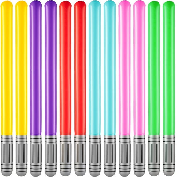 Rykon Inflatable Light Sabers for Kids, Pack of 12, 35-Inch Neon Blow Up Toy Saber Swords, Party Favors, Goodie Bags, Galaxy Theme Birthday Party Supplies