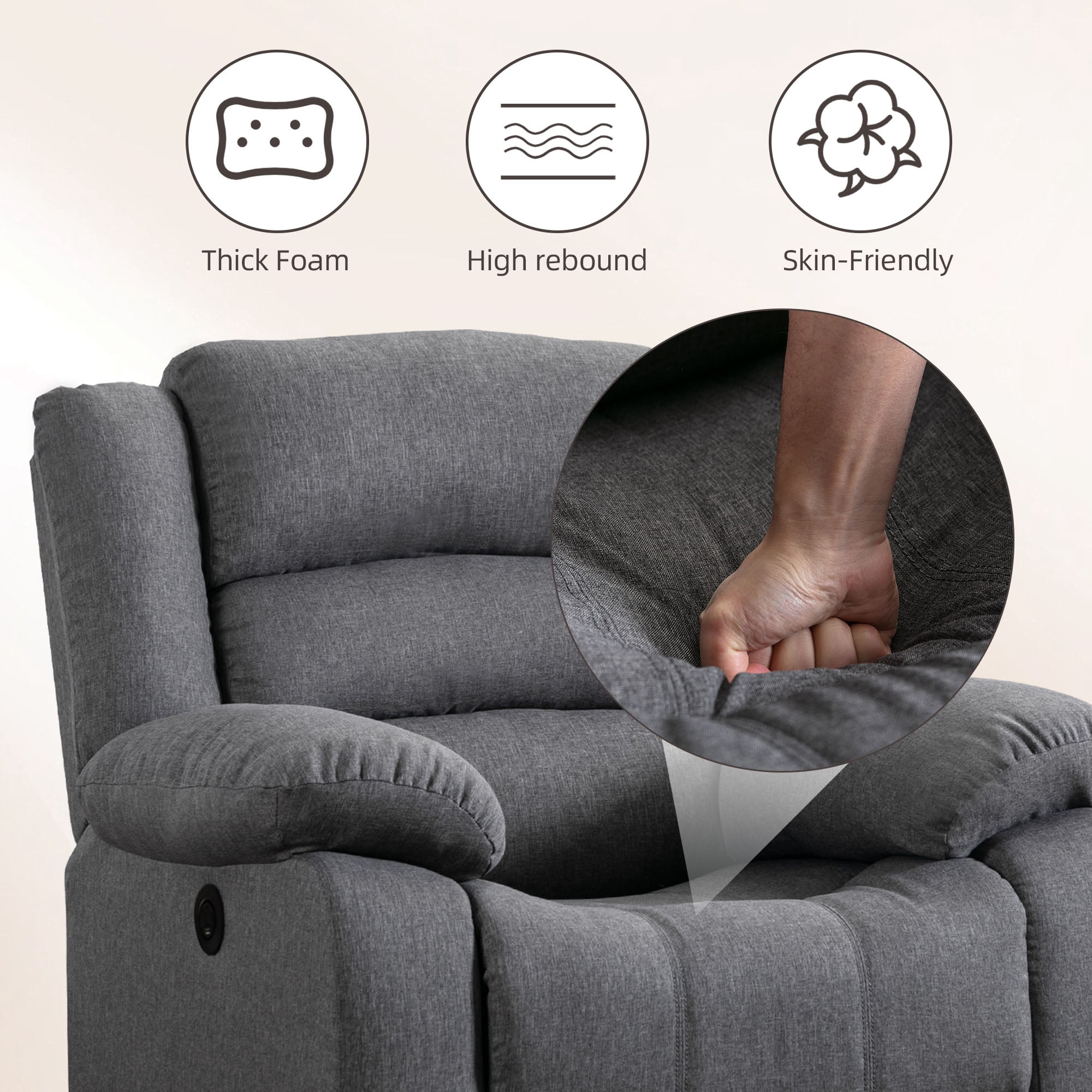 Bonzy Home Power Recliner Chair for Big and Tall，Single Sofa for Living Room Chair，Gray