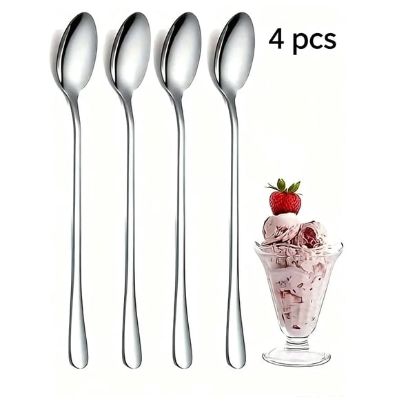 Vruelia 9-Inch Long Handle Iced Tea Spoon, Coffee Spoon, Ice Cream Spoon, Stainless Steel Stirring Spoons, 4PCS