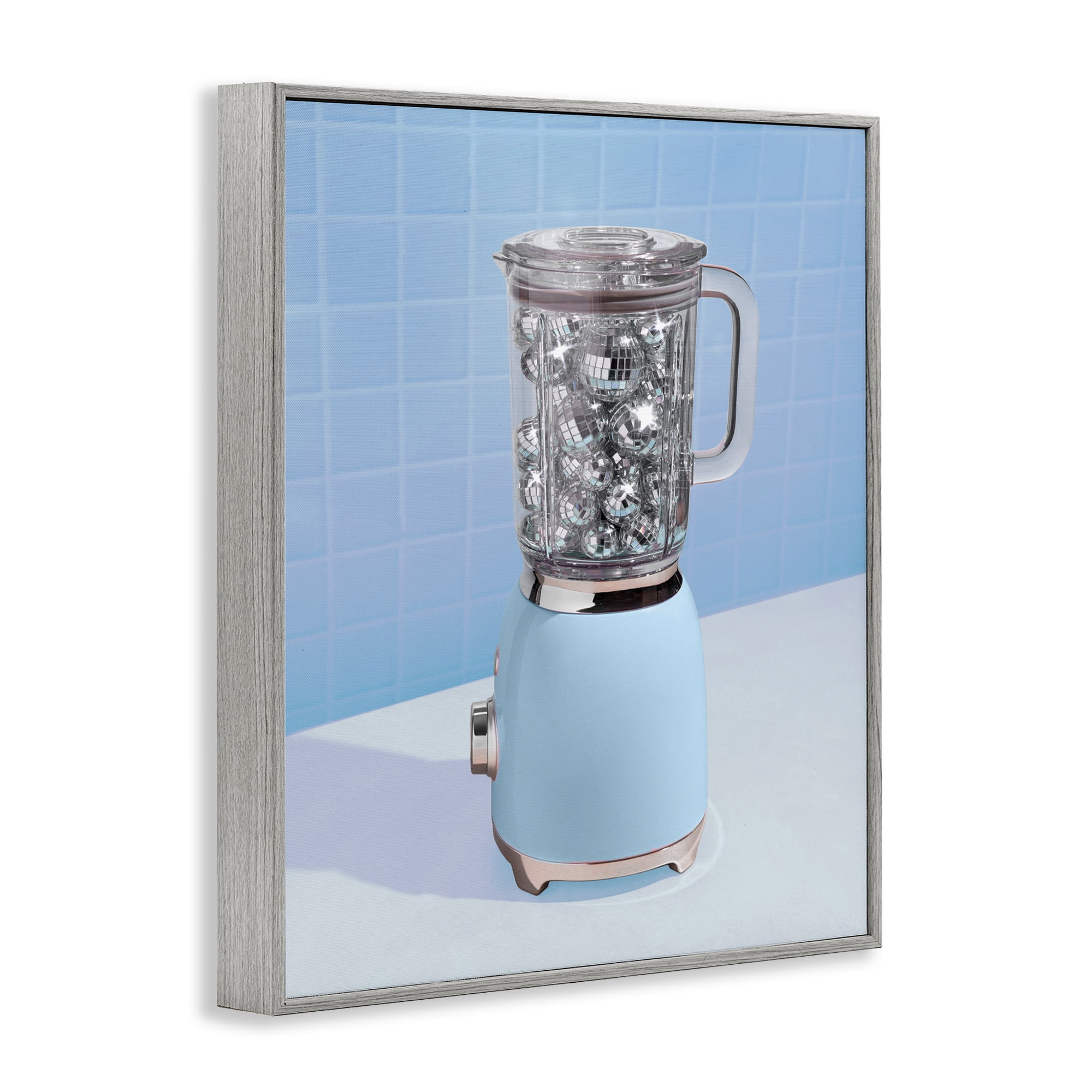 Blue Retro Disco Blender Gray Framed Giclee Art, design by LISH Creative