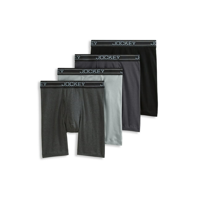 Jockey Men's Lightweight Cotton Blend 7" Long Leg Boxer Brief - 4 Pack