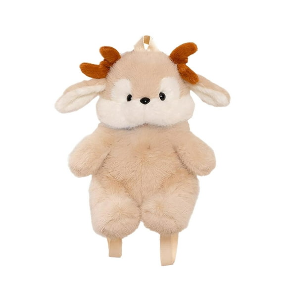 Lilixerw Plush Reindeer Backpack,Christmas Reindeer Stuffed Animal with Handles,Holiday Party Decor,Xmas Gift,15.7Inch Beige