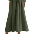 thumbnail image 4 of DYMADE Cotton Linen Casual Pleates Crewneck Pockets Midi Women Dress, 4 of 4