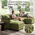 thumbnail image 3 of BedLuxury 106" U-Shaped Sectional sofa for Living Room, 4 Seats Chenille Modular Couch Sleeper Sofa with Movable Ottomans, Green, 3 of 8