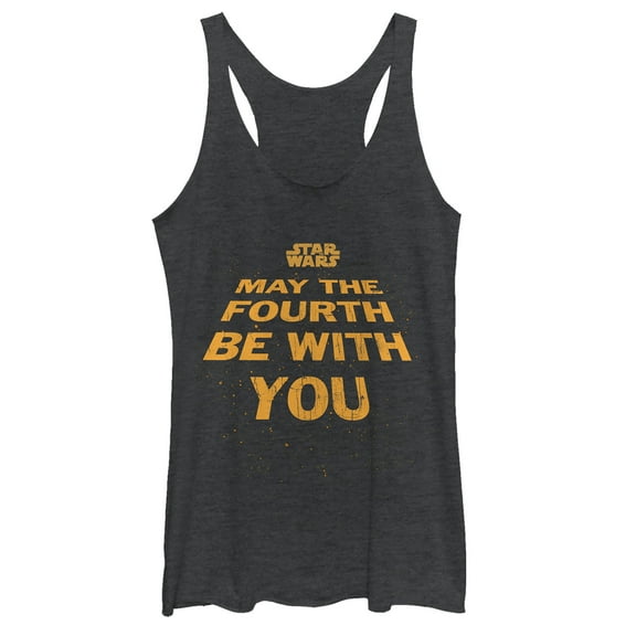 Women's Star Wars May the Fourth Opening Crawl Racerback Tank Top Black Heather Small