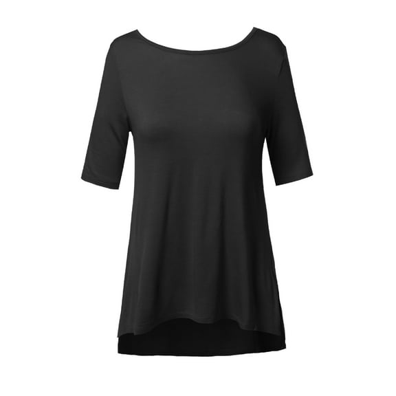 FashionOutfit Women's Soft Stretch High-Low Elbow Sleeve Back Cross Strap Top