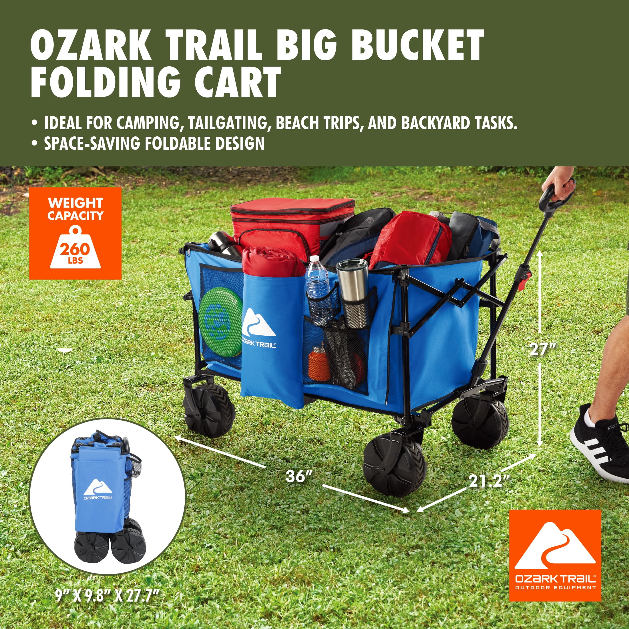 Ozark Trail All-Terrain Big Bucket Cart Wagon, Blue