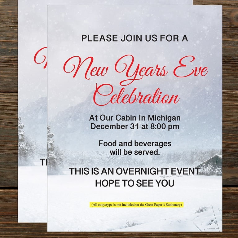 Snowy Mountain Holiday Stationery - 50 Sheets 8.5" X 11" Letterhead For Christmas & Winter Events