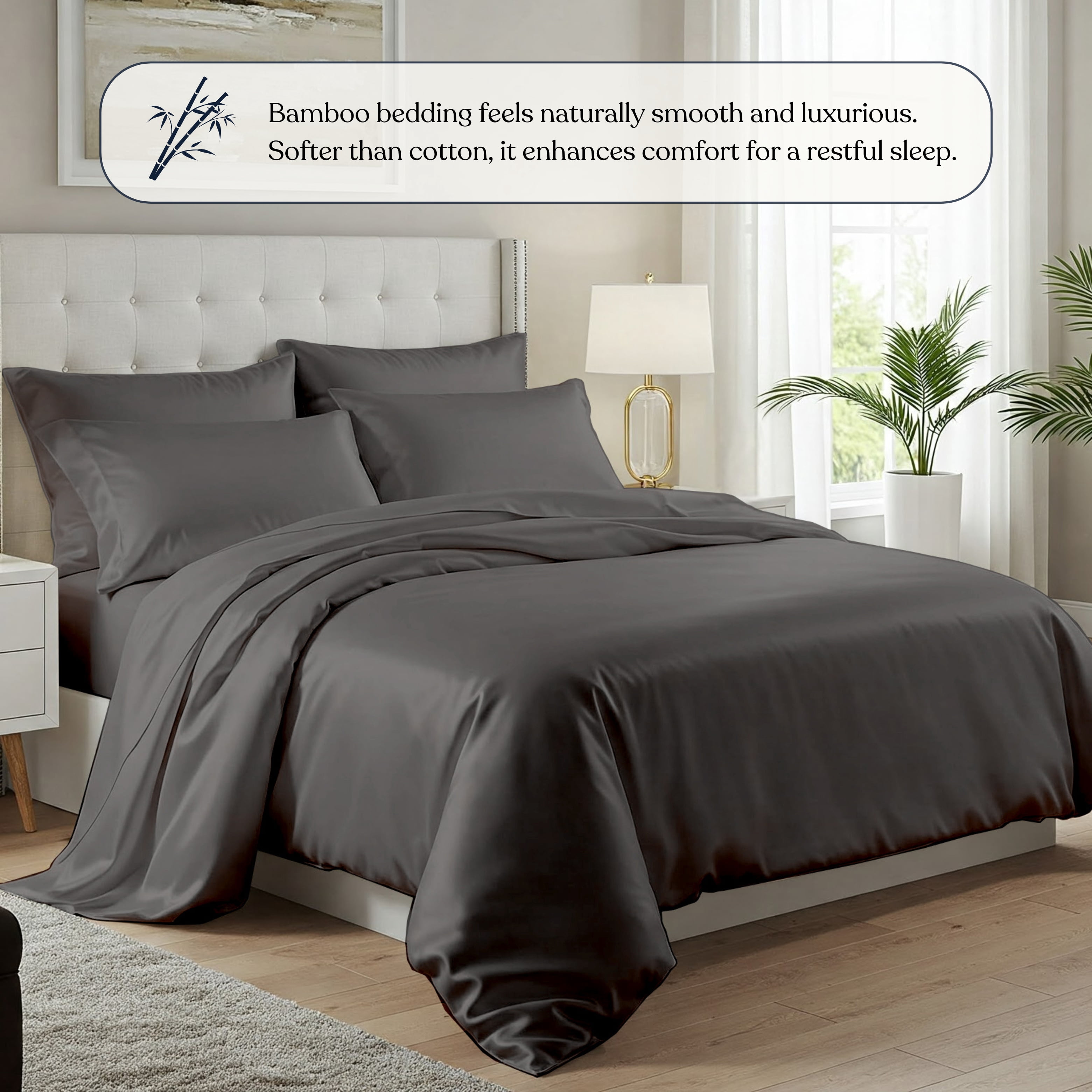Delara 100% Bamboo Viscose King Duvet Cover Set – Ultra-Soft, Cooling & Breathable Luxury Bedding with Pillow Shams, Dark Gray
