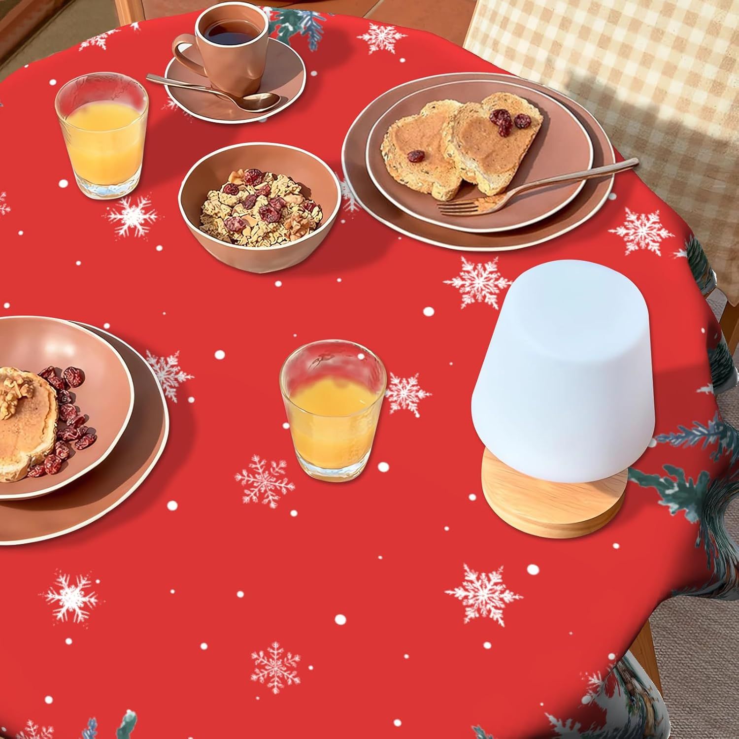 Christmas Round Tablecloth 60 inch Christmas Nativity Table Cloth Xmas Tree Table Cloths Decorations for Home Kitchen Dining Red Buffalo Plaid