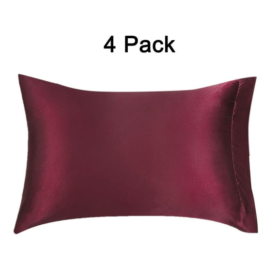 PiccoCasa 4 Pack Silky Satin Pillowcases, Pillow Case Covers for Hair and Skin King Burgundy