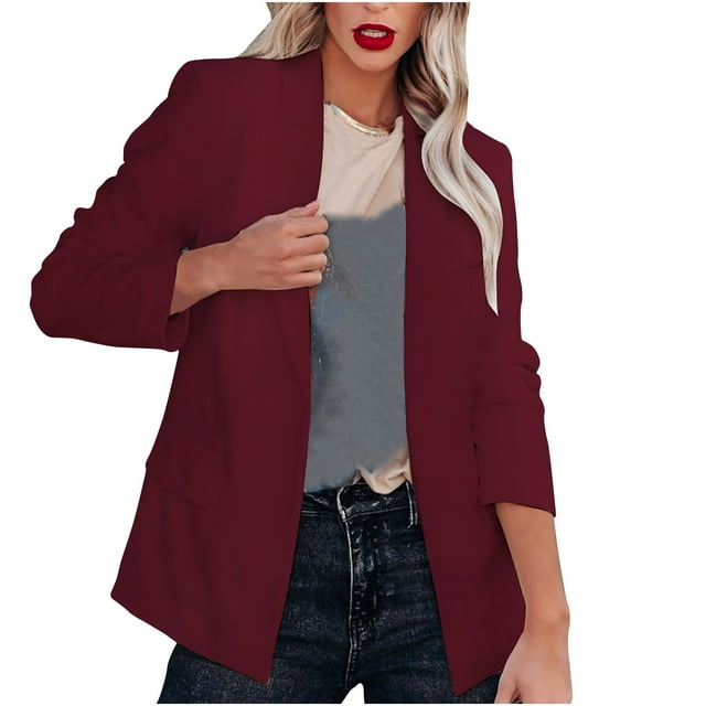 Timegard Dress Jacket for Women Business Casual Long Sleeve Button down Lapel Neck Coat Solid Color