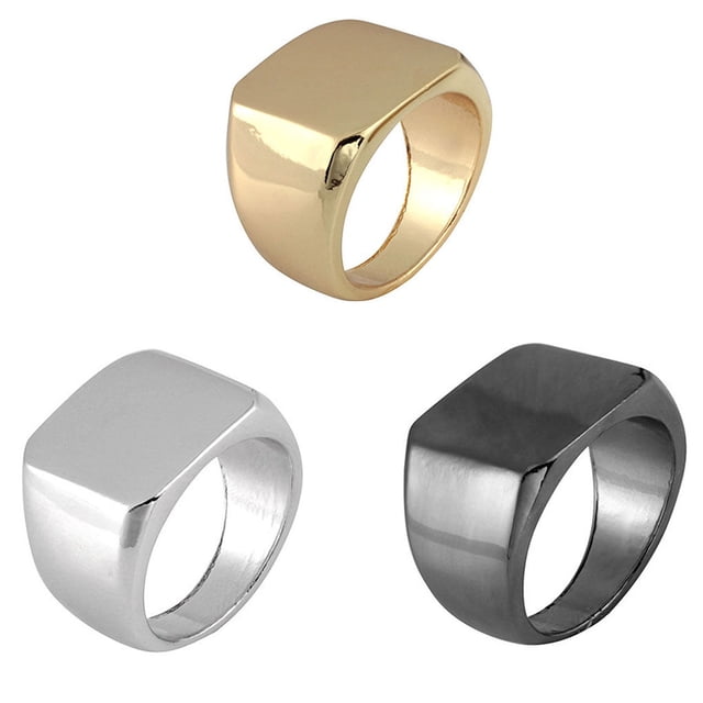 Men Boys Simple Retro Large Flat men simple Square Glazed Surface Alloy Ring Plated Jewelry Accessory Hip Hop