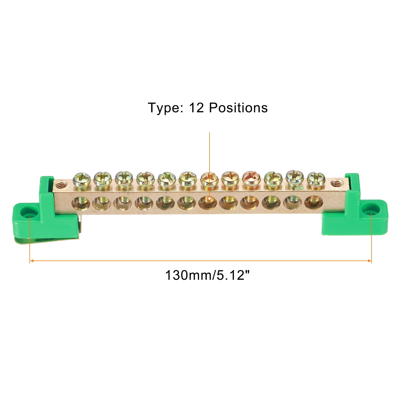 5 Pcs 12 Positions Bridge Design Terminal Bus Bar Terminal Block Brass Wire Screw Grounding Strip Green 140x12x22mm