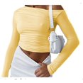 thumbnail image 1 of Women Solid Color Crop Tops Oblique Shoulder Long Sleeve T-Shirts, 1 of 2
