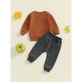thumbnail image 4 of Suealasg 2Pcs Toddler Baby Boys Fall Halloween Outfits Clothes 6M 1T 2T 3T Toddler Boys Pumpkin Letter Print Long Sleeve Sweatshirts Long Pants, 4 of 7