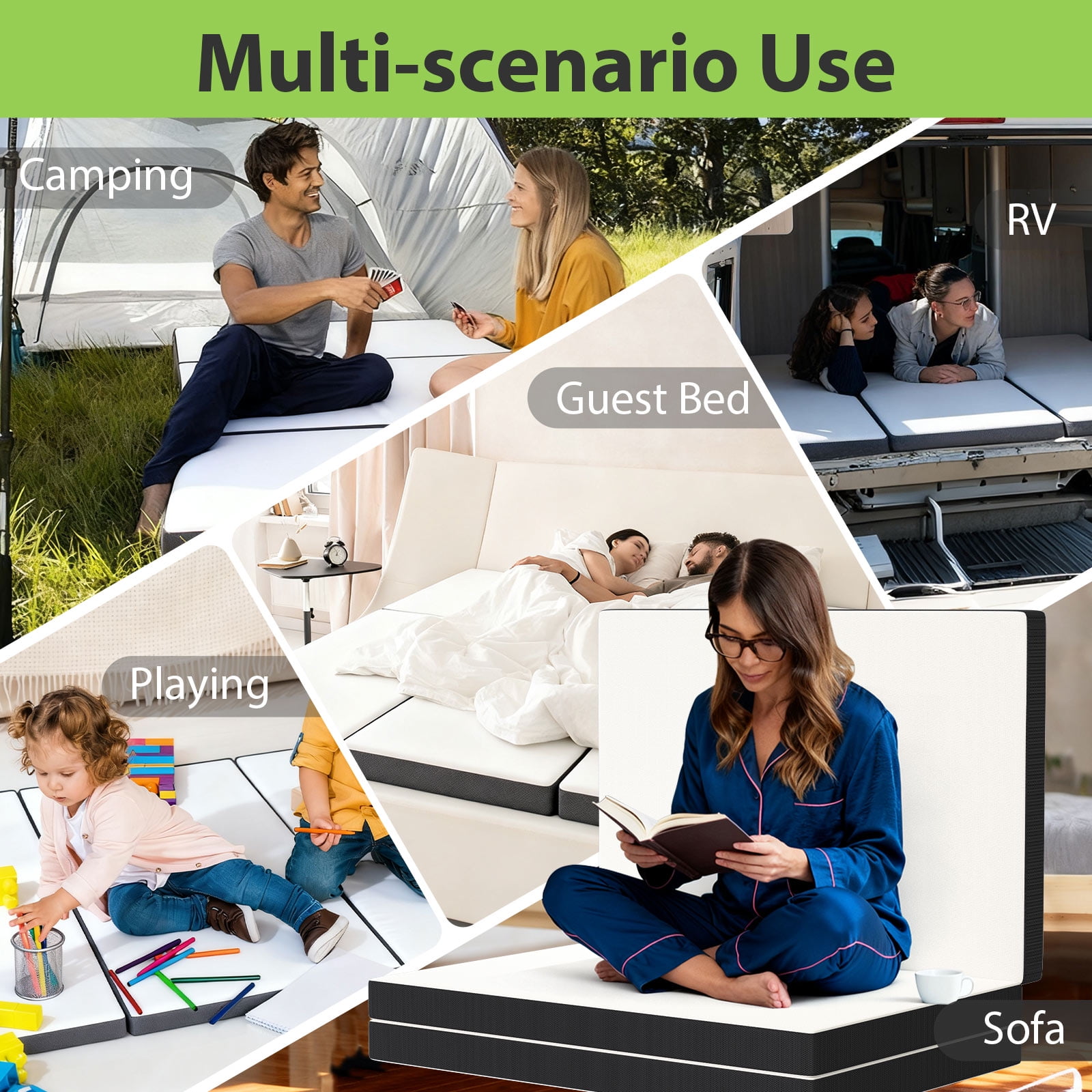 CL.HPAHKL Tri-Folding Mattress 3 inch Twin Memory Foam Mattress, Foldable Mattress with Washable Cover, Portable Mattress for Guest Bed, Camping, Yoga, RV Travel