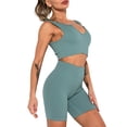 thumbnail image 1 of Women Sports Set Ribbed Crop Tops Removable Pad High Waist, 1 of 8