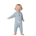 thumbnail image 5 of Gelikeya Baby Boy Girl Clothes 3-6 Months Light Blue Ribbed Knitted Cotton Long Sleeve Romper Pants 2PC Solid Color Fall Winter Outfits, 5 of 10