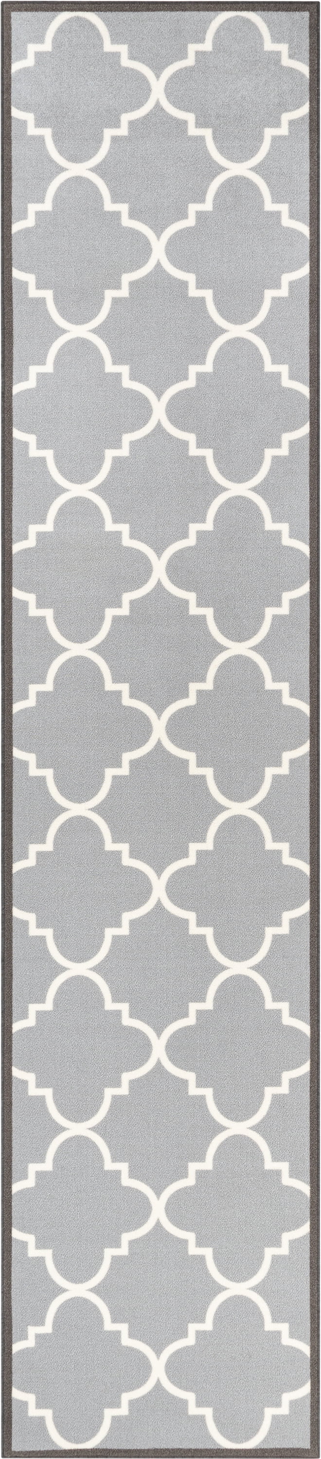 Well Woven 2' x 7' Runner Non-Slip Moroccan Trellis Low Grey Rug