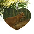 thumbnail image 2 of Cougar Mountain Lion on Fallen Tree Heart Love Wood Christmas Tree Holiday Ornament, 2 of 4