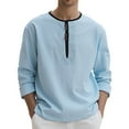 thumbnail image 2 of Men's Casual Linen Long Sleeve T Shirt Relaxed Fit Breathable Comfortable Everyday Wear Top Soft Lightweight Stylish Tee Mens Summer Lightweight Pullover Tee Shirts, 2 of 3