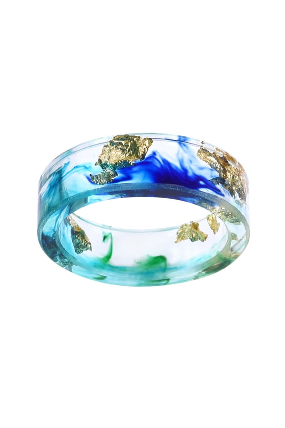 Unisex Fashion Colorful Ink Gold Foil Transparent Resin Ring Party Gift