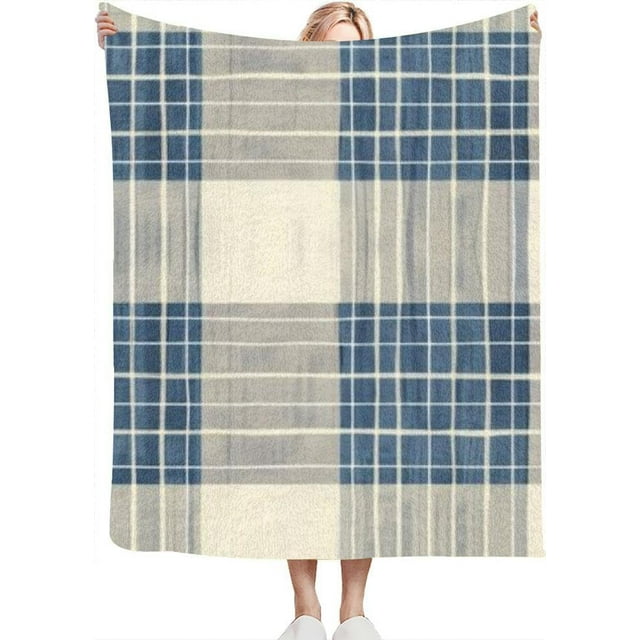 Classic Blue Checkered Print Matte Flat Throw Blanket for Couch Bed Soft Cute Fleece Fuzzy Spring Summer Throw Blankets Cozy Living Room Throw Blanket for Chair