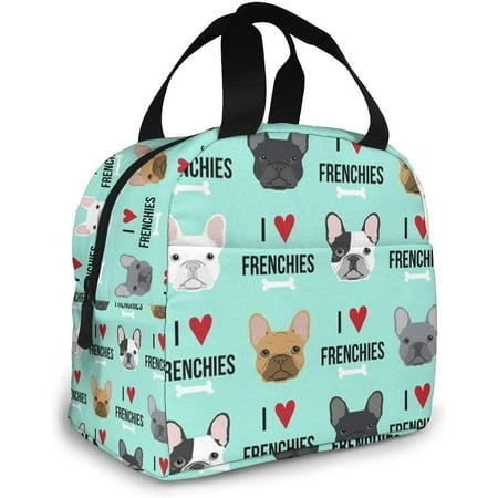 Frenchie Dog Fabric Lunch Bag for Women Girls Kids Insulated Picnic Pouch Thermal Cooler Tote Bento Large Meal Prep Cute Bag Big Leakproof Soft Bags for Lunch Box, Camping, Travel, Fishing