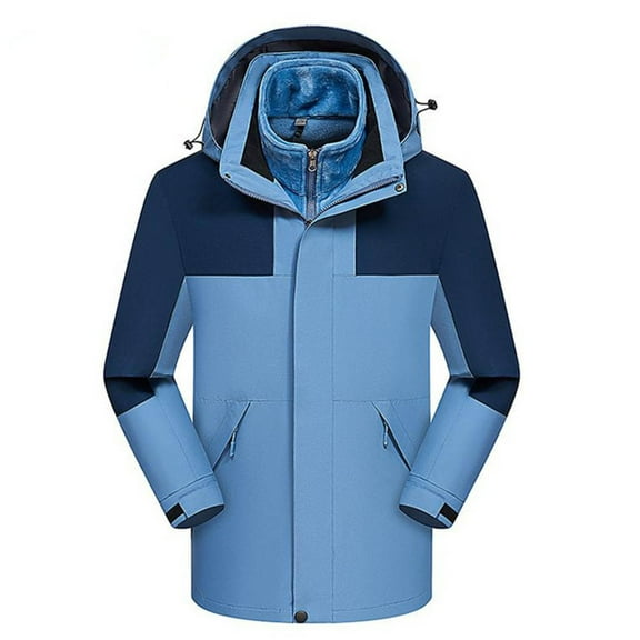 XPMWRP Women's Color Block Detachable Hoodies Rain Jackets Windproof Full Zip Hiking Jackets Winter Warm Oversized Snowboarding Coats with Pockets Blue L