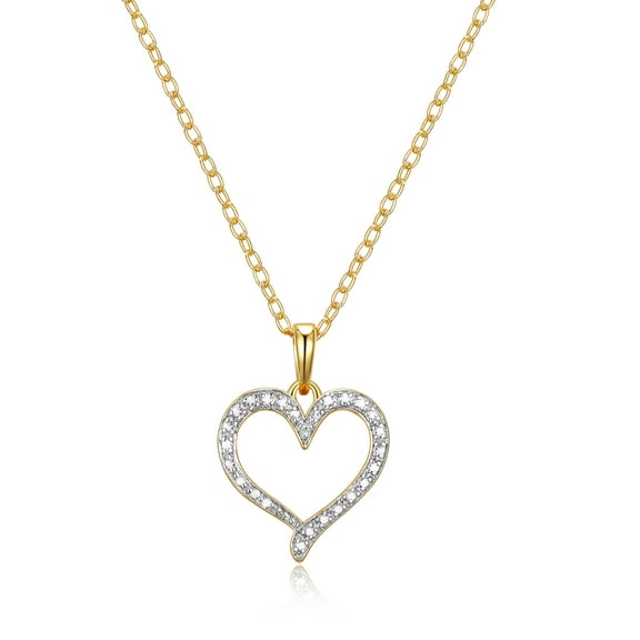 Forever Facets Fine Silver Plated Gold Tone Classic Open Heart Diamond Accent Pendant Necklace, 18"