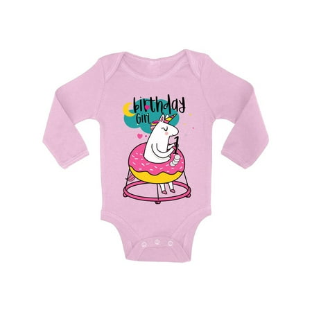 Awkward Styles Birthday Girl Baby Bodysuit Long Sleeve 1st Birthday Party for Baby Girl Unicorn Donut One Piece Top First Birthday Gifts for 1 Year Old Girl Unicorn Birthday Party for Baby