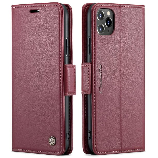 Funda tipo cartera iPhone 11 Pro Max con cierre magnético, RFID, tarjetero, soporte, carga inalámbrica
