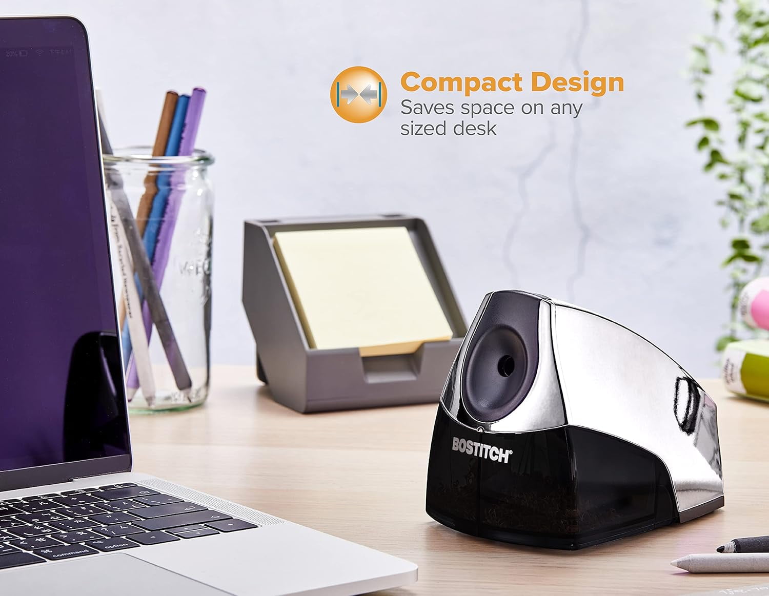Office Electric Pencil Sharpener for Classroom & Desk Use, Heavy-Duty Stall-Free Motor, High-Capacity Shavings Tray, Chrome