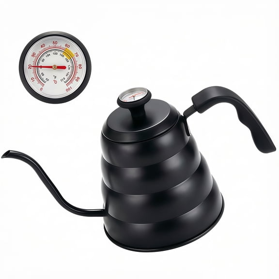 40 oz Stainless Steel Gooseneck Pour Over Coffee Kettle With Thermometer, Stove top Coffee Pot with Heat‑Resistant Handle for Home Barista Brewing, Tea Making & Camping