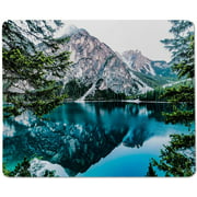 Yeuss Natural Scenery Rectangular Non-Slip Mousepad Mountain Peaks Reflecting in Blue Waters of Alpine Lake with Green