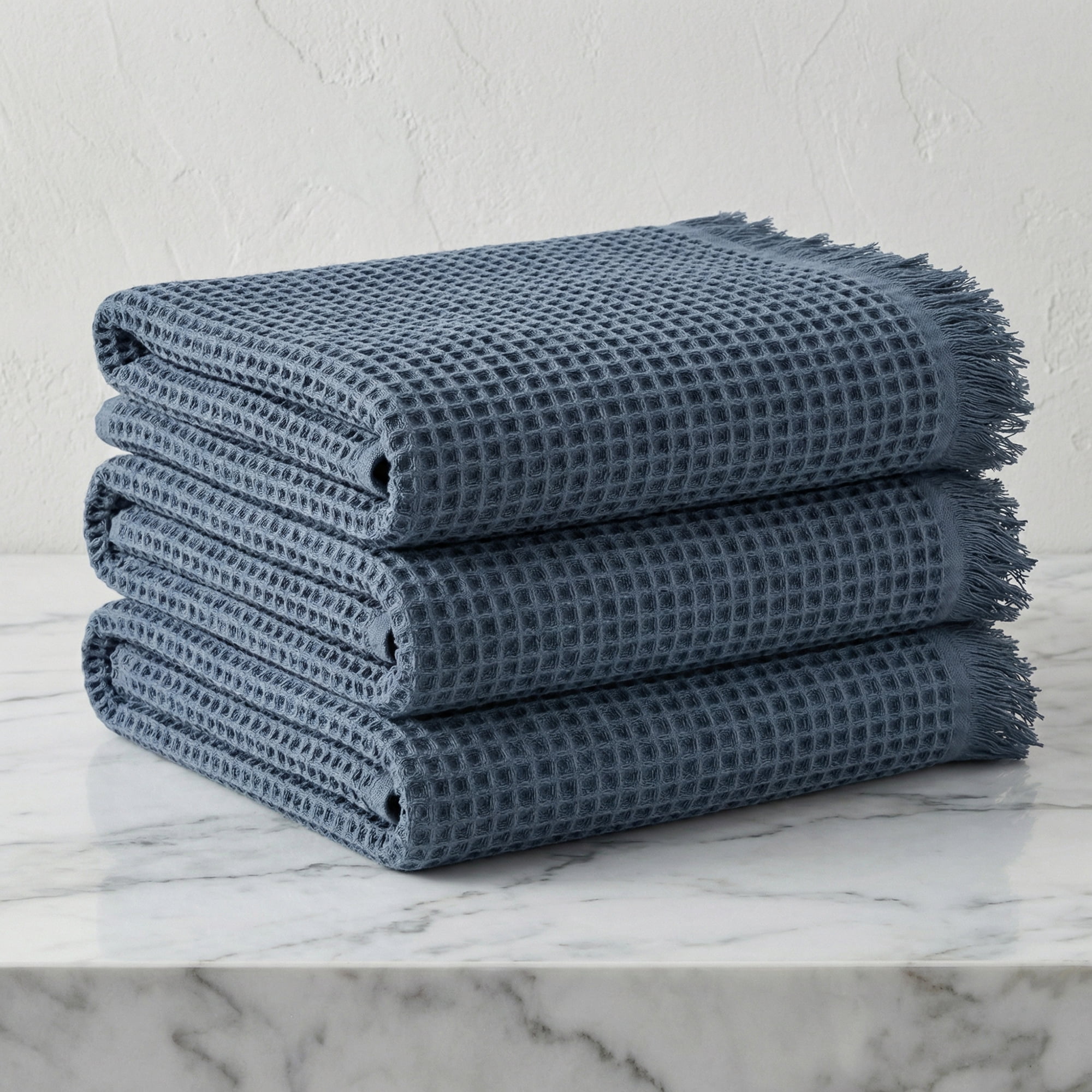 Unique Bargains Highly Absorbent Waffle Bath Towel 2 Pack Navy Blue/Blue 71"x35"