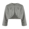 thumbnail image 2 of Kaerm Kids Girls Faux Fur Bolero Cardigan Wedding Bridesmaid Dress Shrug Long Sleeve Cropped Jacket Coat Top Gray 10-12, 2 of 6
