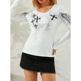 thumbnail image 4 of Fairy Grunge Long Sleeve Crop Top for Women Y2k Cross Wings Print Shirt Top Vintage Harajuku Tee Streetwear, 4 of 6