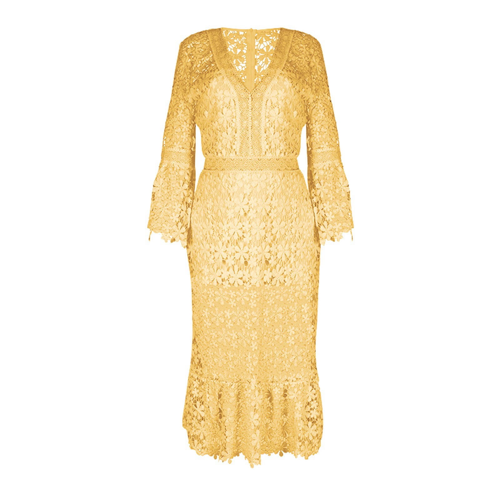 New Elegant And High End Long Sleeve Elegant Wedding Guests Dresses Casual Lace  Dresses Women Women's Casual Dress Yellow M - Walmart.com