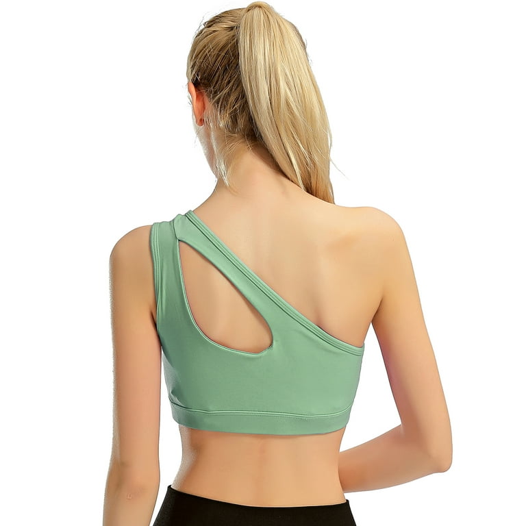 Elbourn Womens One Shoulder Sports Bras Workout Yoga Bra Sexy Cute Medium  Support 1 Pack 