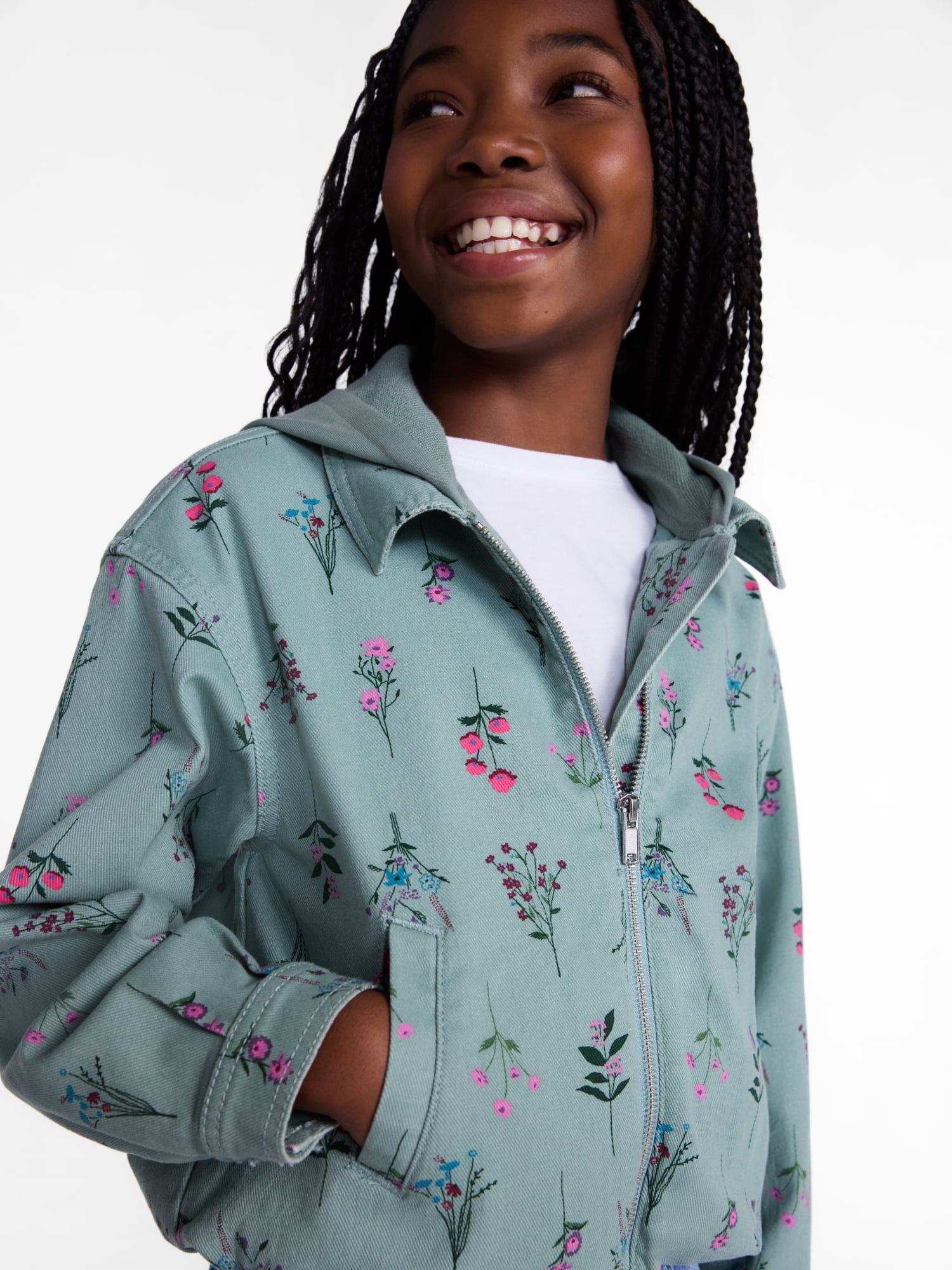 Wonder Nation Girls Floral Print Bubble Jacket, Sizes 4-18 & Plus