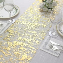 Efavormart 108" Sparkly Metallic Gold Foil Thin Mesh Polyester Table Runner - 25GSM