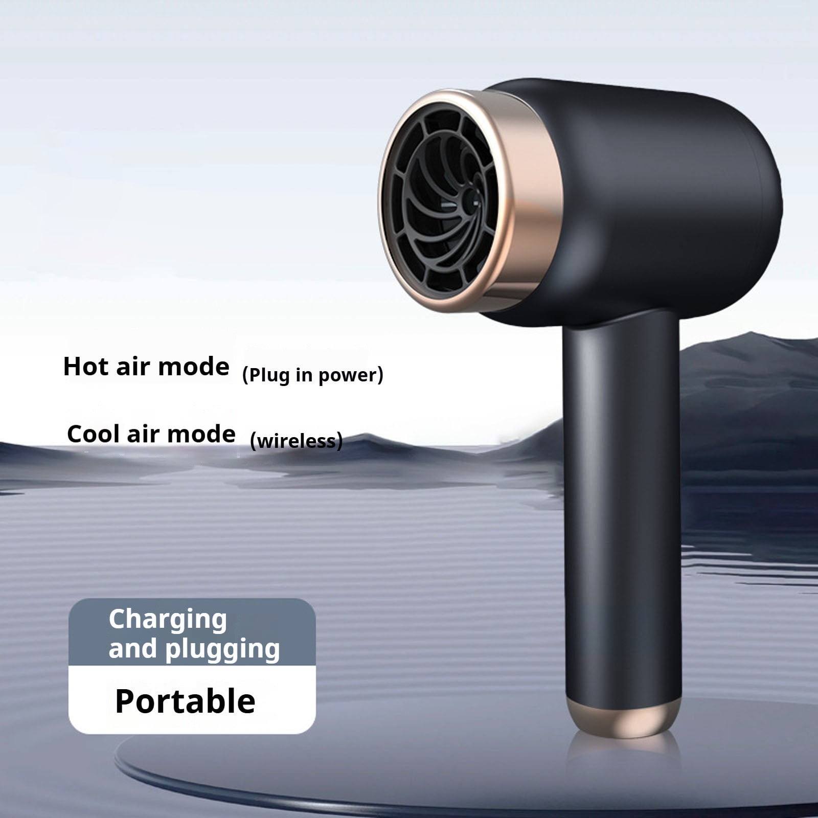 Pin-kcherry 1000W Battery Hair Dryer, 1500mAh Hair Dryer with Diffuser, Quick Drying Hair Dryer with Cold, Hot Wind, USB Charging for Home and Travel Dormitories (EU Plug)
