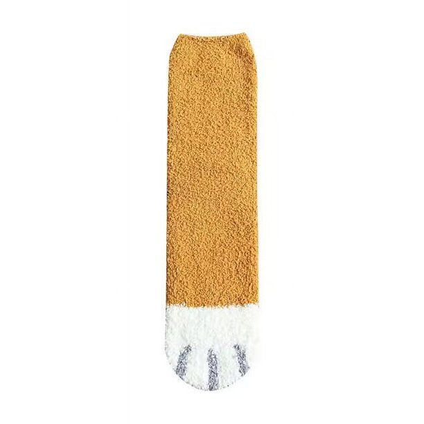 Calcetines hasta media pantorrilla de vellón coral de otoño e invierno para mujer, lindos calcetines con garra de gato, calcetines gruesos con forro polar para mujer, calcetines para dormir,