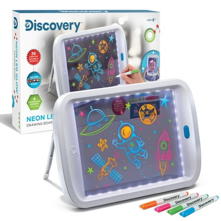 Discovery Kids Neon LED Glow Drawing Board With 4 Fluorescent Markers, Toys Gifts for Toddler, Boys and Girls